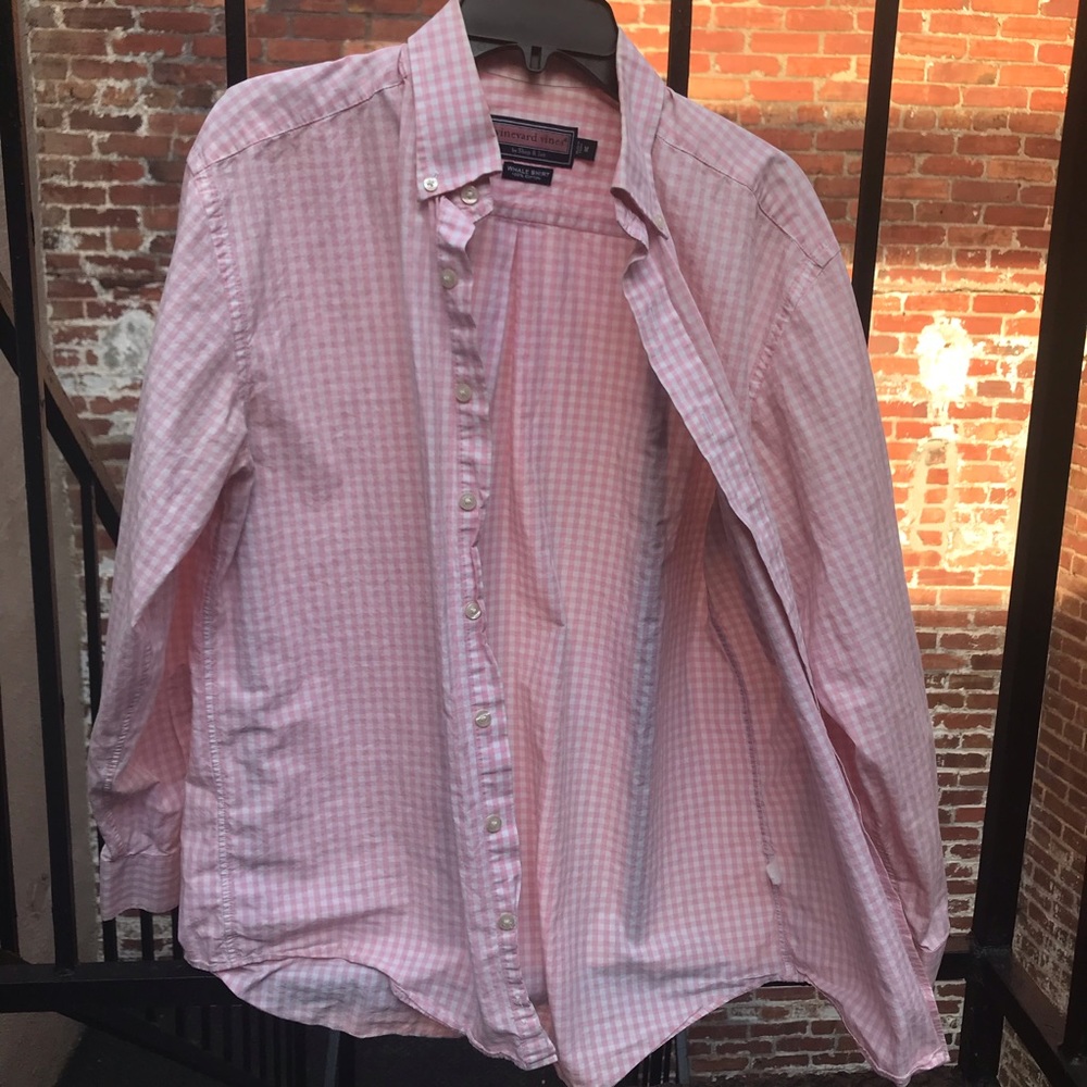 Pink Gingham Vineyard Vines Whale Shirt